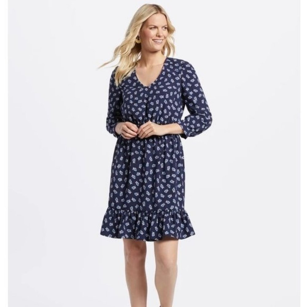 Draper James blue floral long sleeve dress L